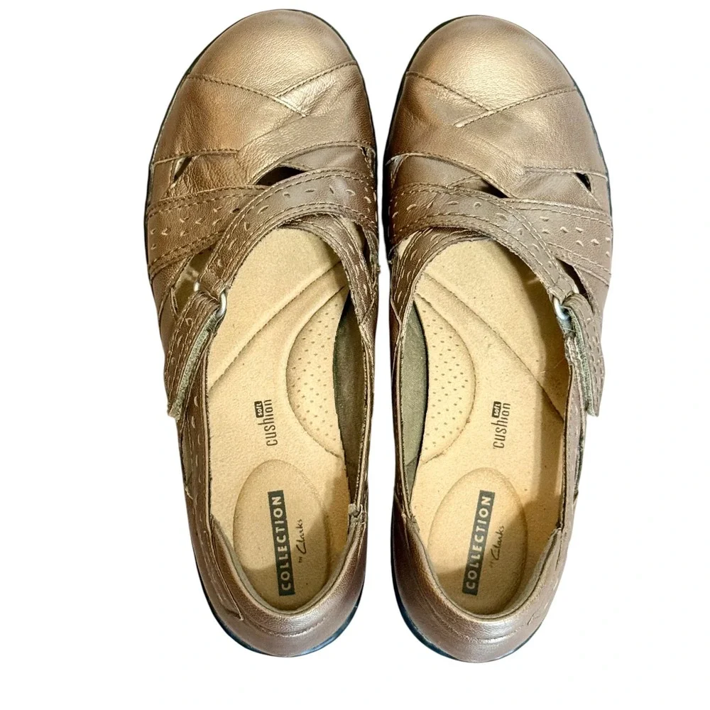 Clarks Collection Ashland Bronze Metallic Leather‎ Mary Jane Shoes Womens 8.5 W